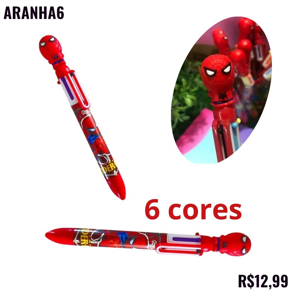 CANETA 6 CORES HOMEM ARANHA